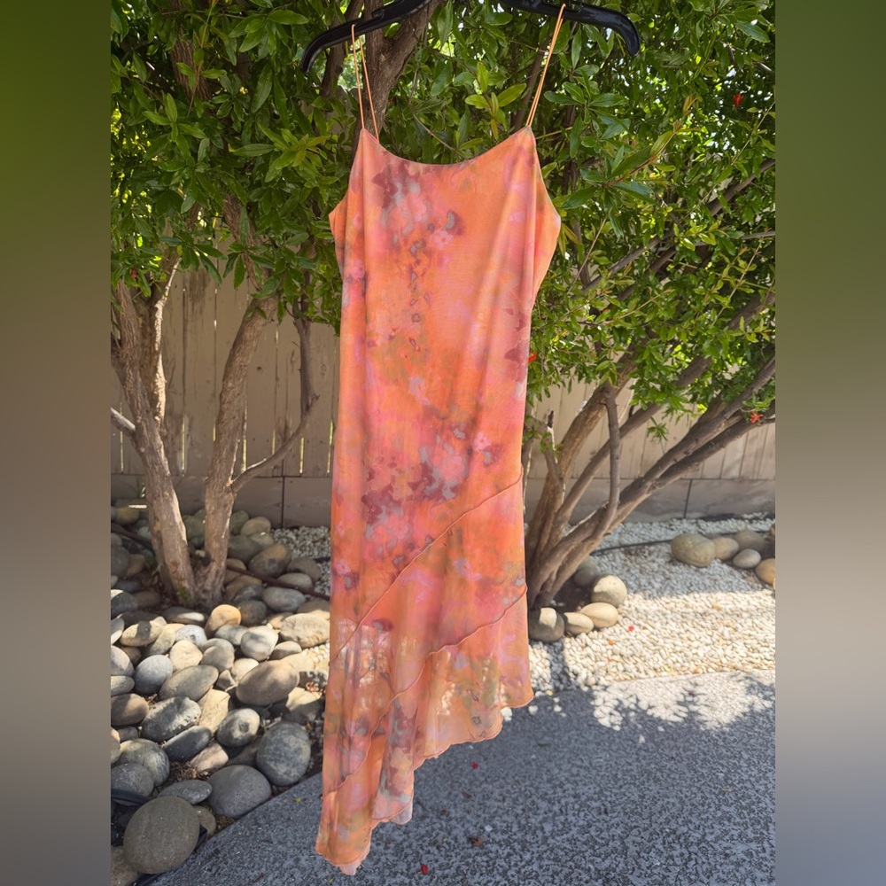 Wild fable Floral Asymmetrical mesh mini bodycon dress in orange size S and XS